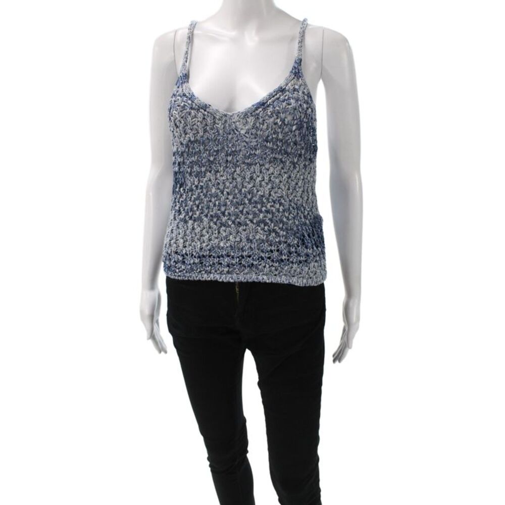 Intermix Women Camisole Blue V Neck Tie Sleeveless Cotton Beach Size S